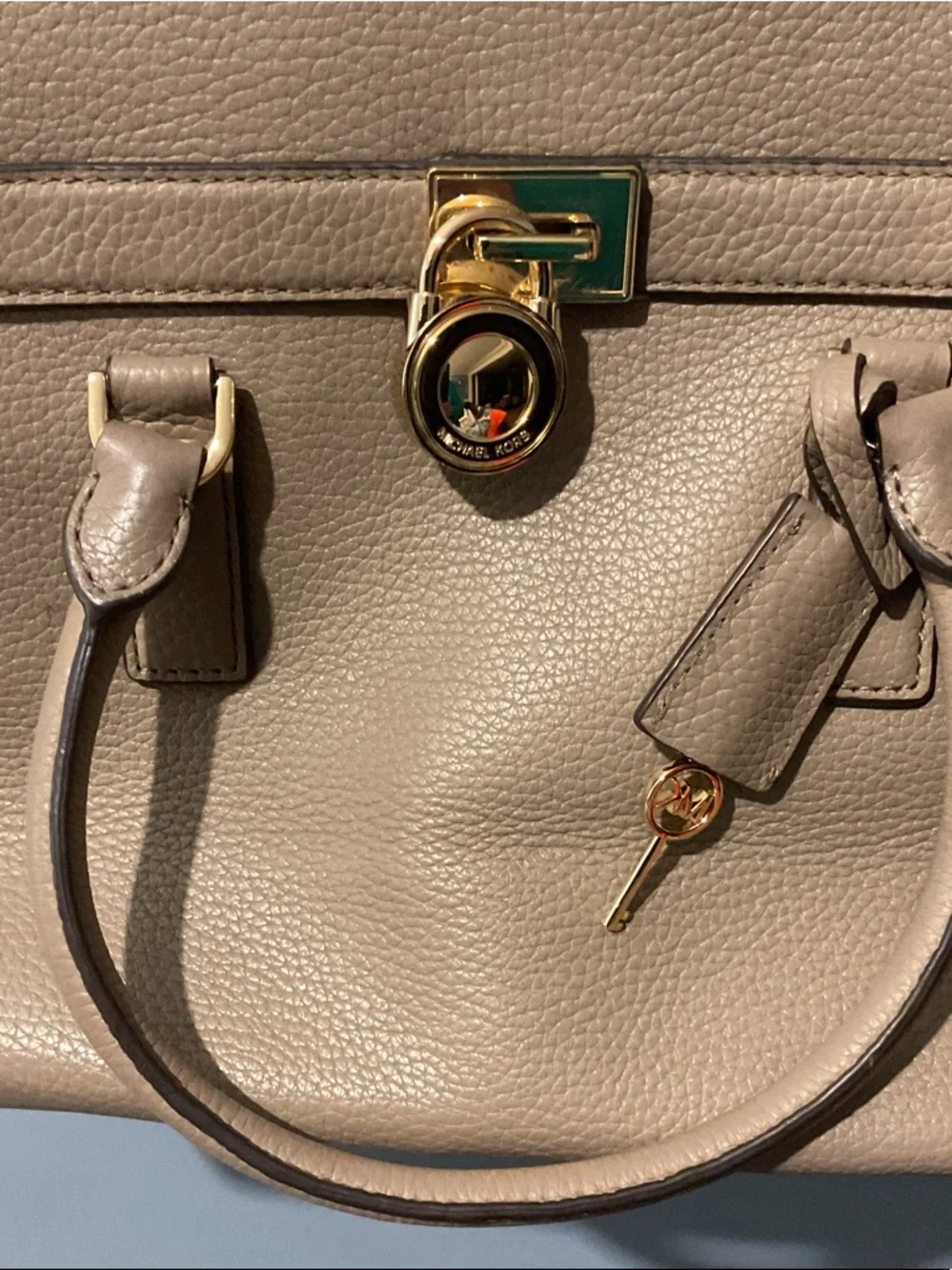Michael Kors Pebble Leather Satchel in Taupe Beige with Gold Hardware